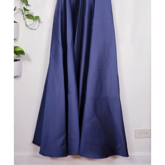 $795 NWT BADGLEY MISCHKA Womens Navy Blue Maxi Long Gown 2 XS Bow Wedding A-line - Picture 9 of 11